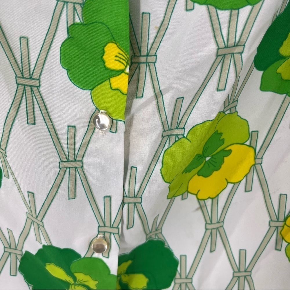 ✅ VINTAGE LEE MAR BLOUSE FLORAL GREEN/WHITE/YELLOW SIZE 14 FULL BUTTON FRONT - Picture 7 of 11